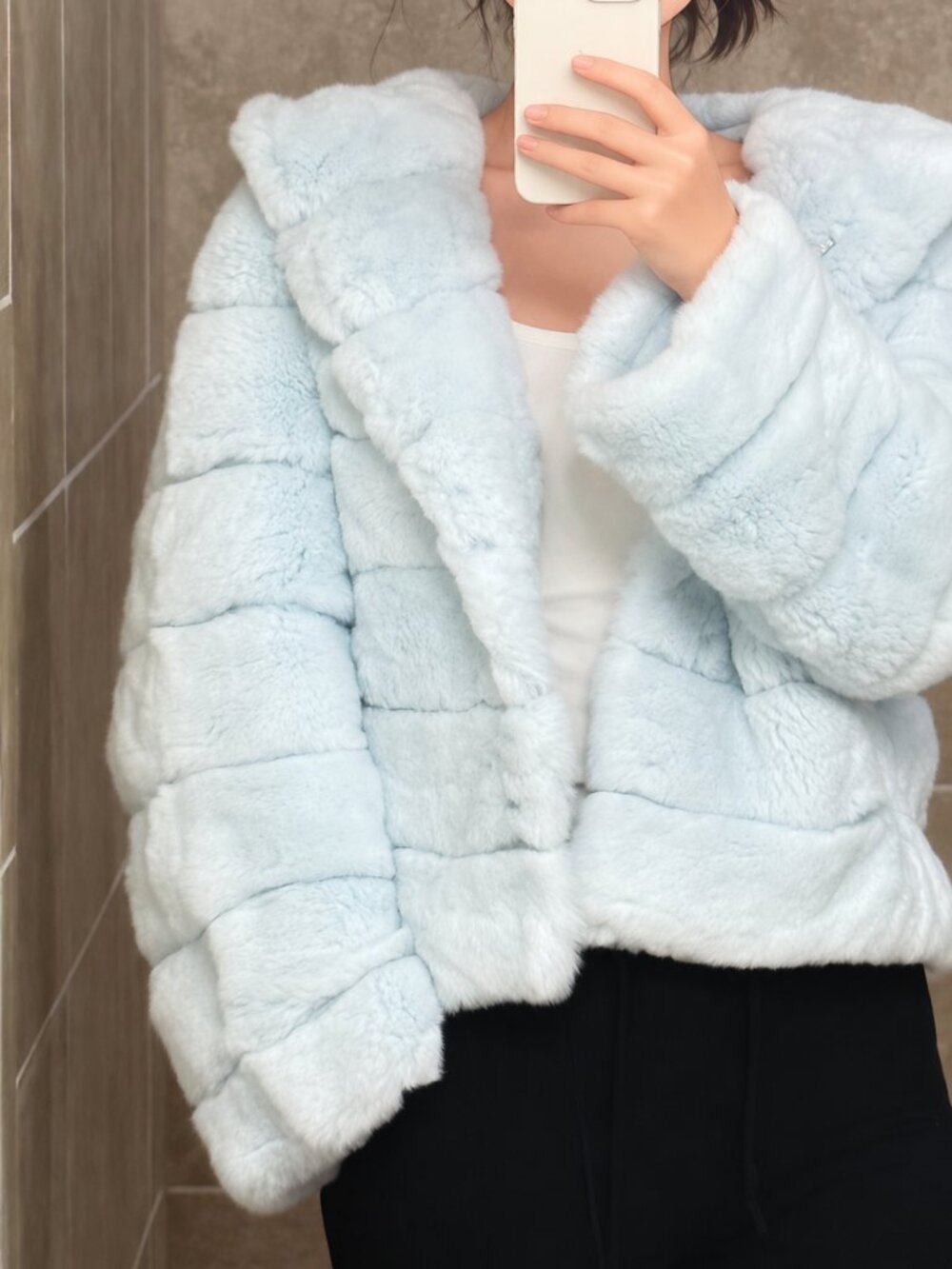 Genuine Rex Rabbit Fur Hooded Jacket – Icy Blue